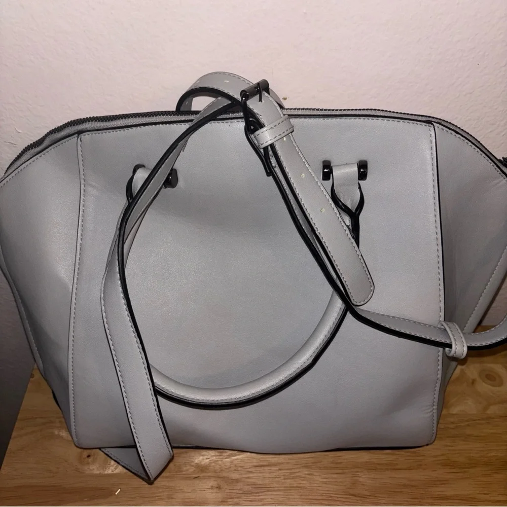 Structured Large Light Gray Satchel, Purse with Shoulder Strap